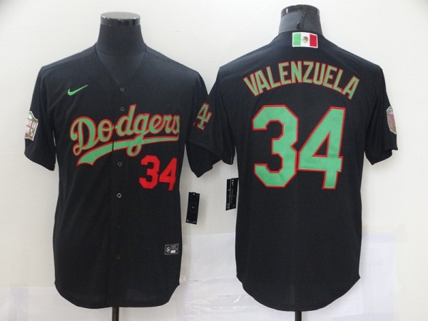 Men's Los Angeles Dodgers #34 Toro Valenzuela Black Green Mexico 2020 World Series Stitched MLB Jersey